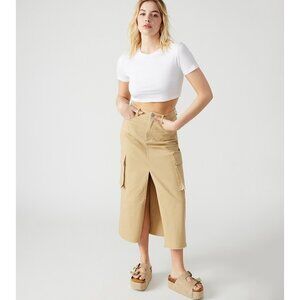 Steve Madden Cargo Utility Y2K Slit Midi Cotton Beson High Rise Skirt L Large